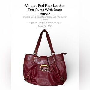 Vintage Red Leather Tote Shoulder Bag – Brass Buckle Detail